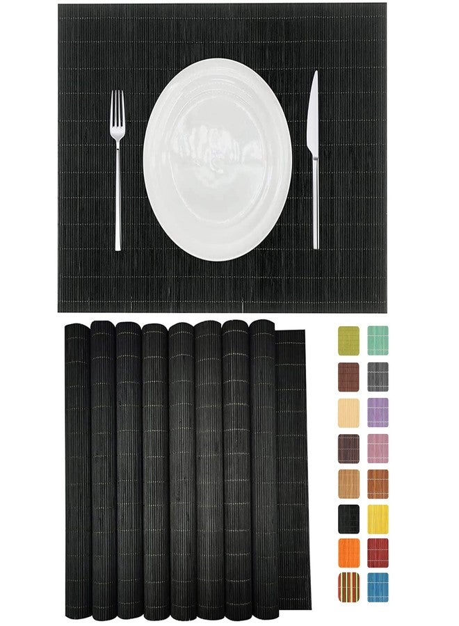 ANDSTAR Set of 8 Pcs Bamboo Placemats Sushi Rolling Mat Japanese Style Natural Anti-Slip Bamboo Placemats Washable Heat-Resistant Table Mats for Dining Room and Kitchen（Black） - Image 1